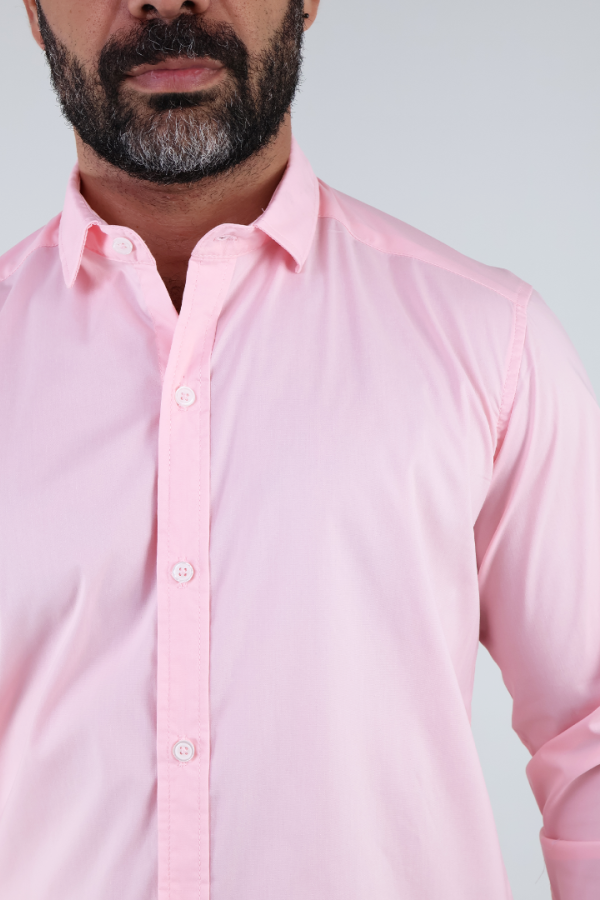 Camisa de Vestir Manga Larga Slim Fit Rosado Casual Para Hombre